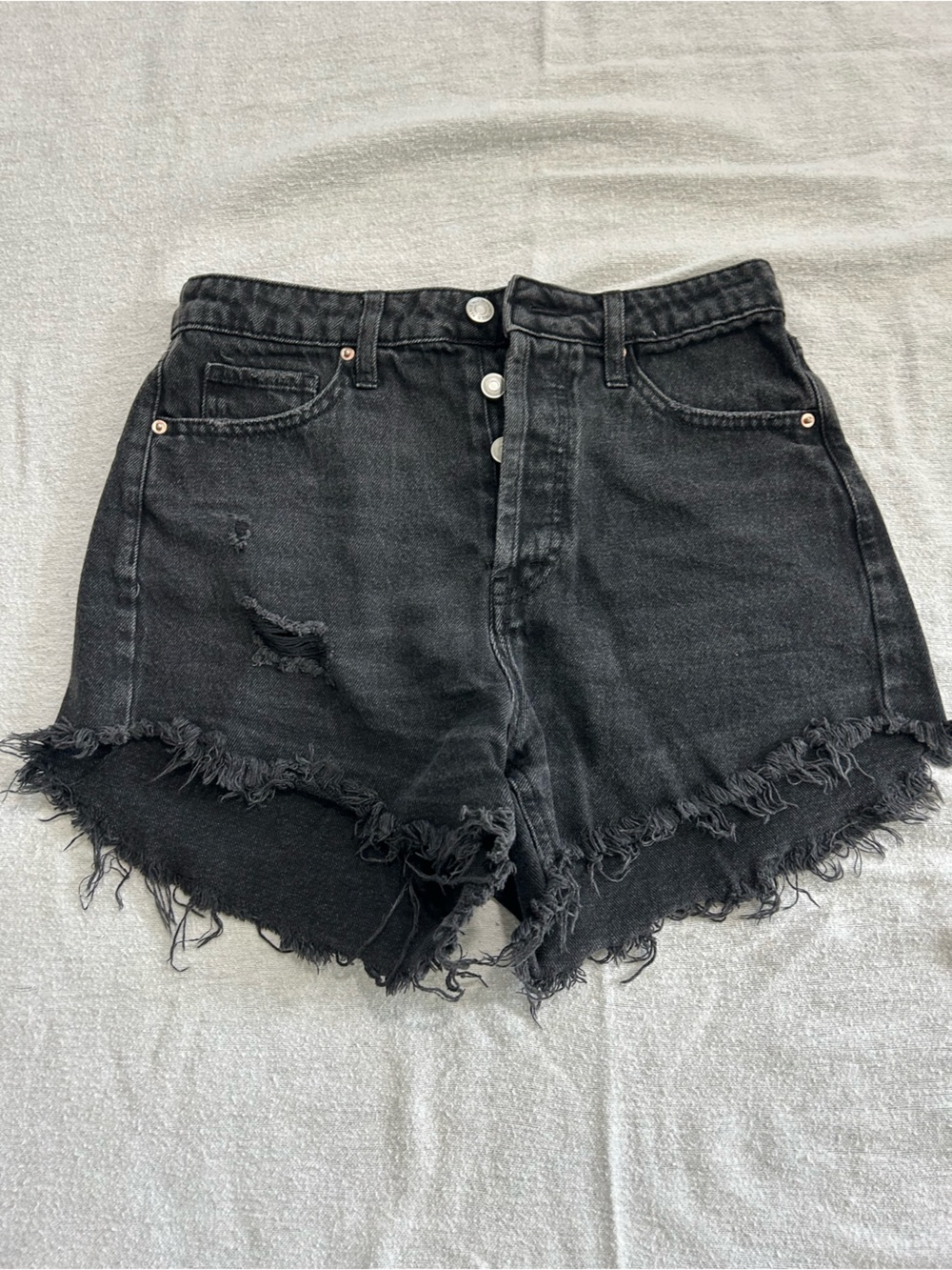wild fable Black Distressed High-Waist Denim Shorts